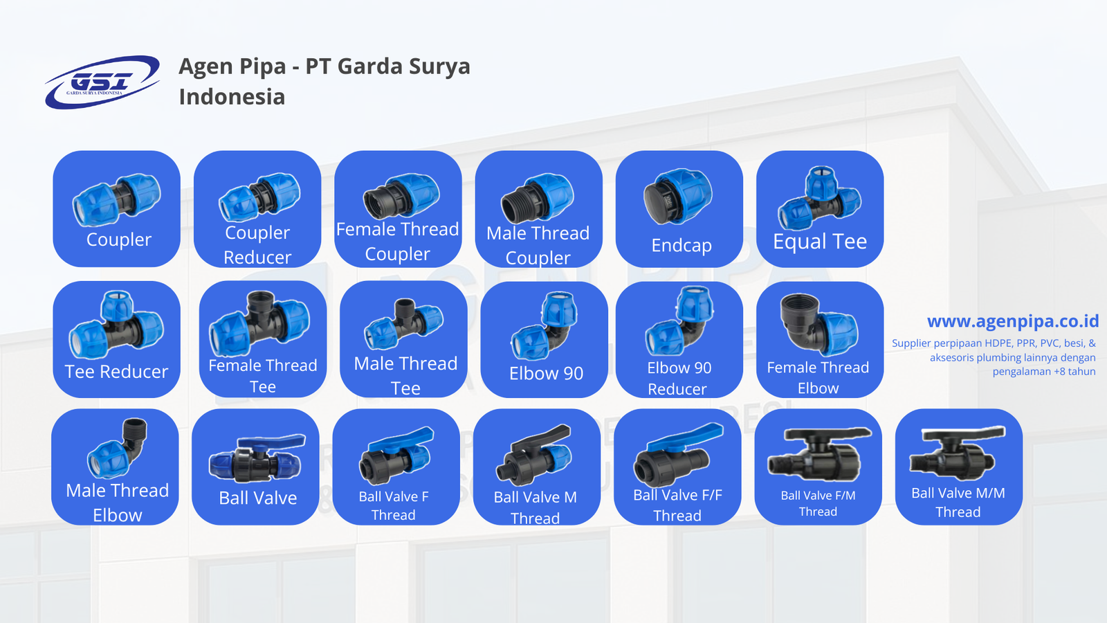 pp compression, fittings pipa hdpe, aksesoris pipa compression, garda surya indonesia, agen pipa